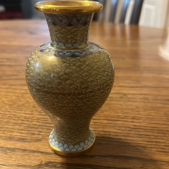 Antique Brass Painted Cloisonné 5” Vase - Picture 2 of 6